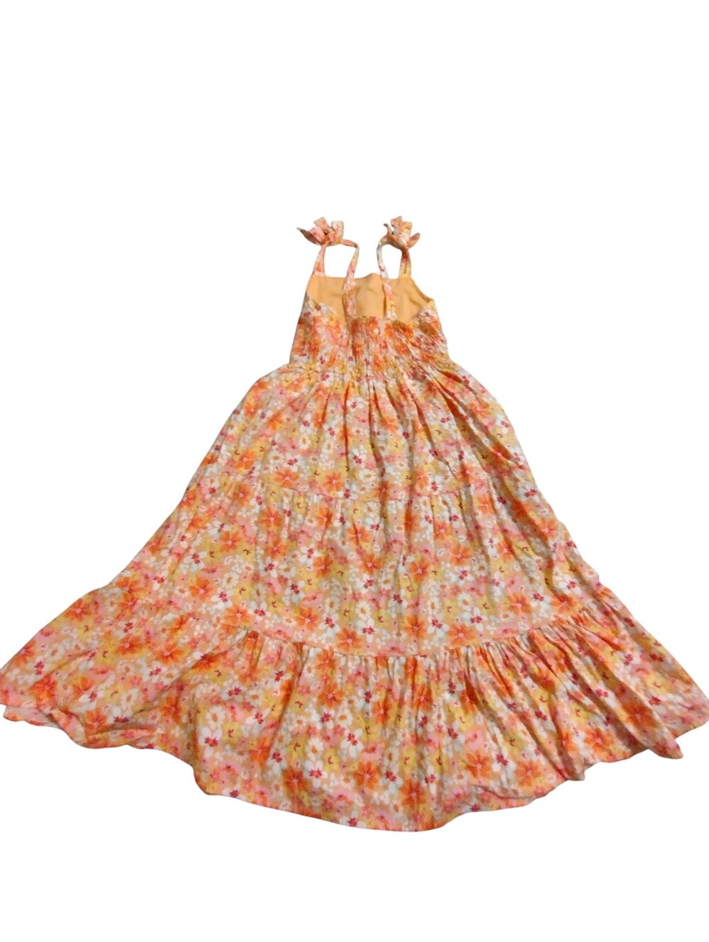 EUC Between Girls Peach Pink Floral Dress Top with Tie Strap. Ruffles